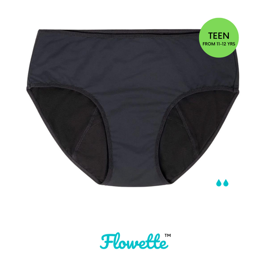 Comfy Cotton Teen period Underwear pants undies in black flowette size Uk 11-12, 13-14 , 15-16 , teen plus size